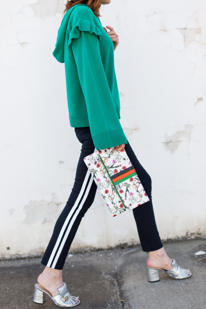 Navy and White Track Pant with Kelly Green Sweater