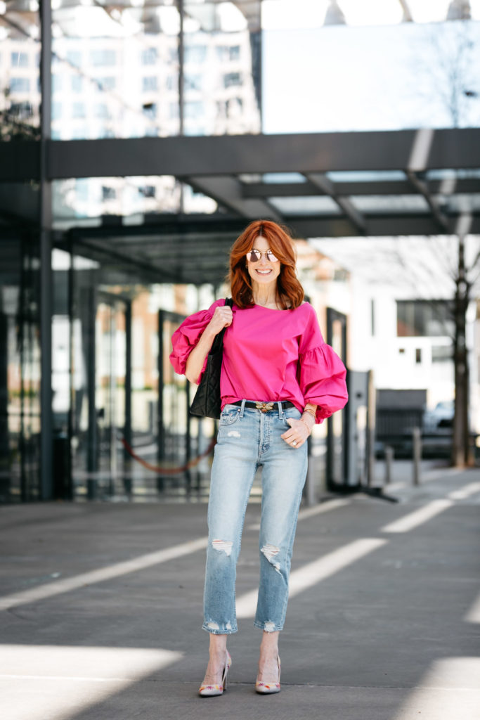 Hot Pink Top- Hot Pink Top with Voluminous Sleeves- Chic at Every Age Hot Pink Top