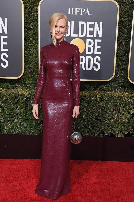 Nicole Kidman looked so sophisticated in this wine color column dress.