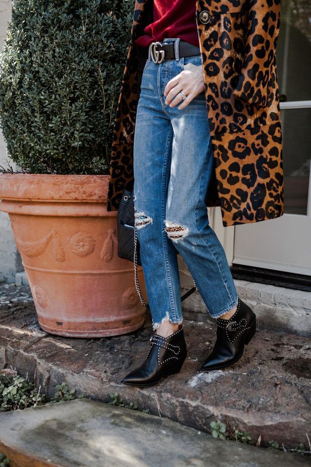 Elie Tahari Angelina Leopard Print Calf Hair Coat + Gucci Belt