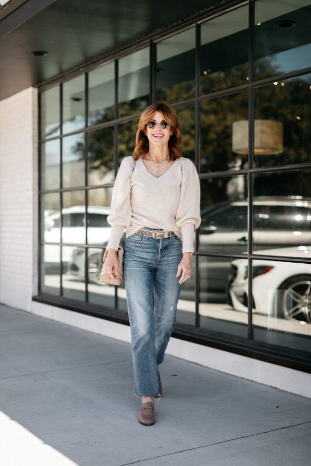 Cathy Williamson wearing puff sleeve sweater from Nordstrom