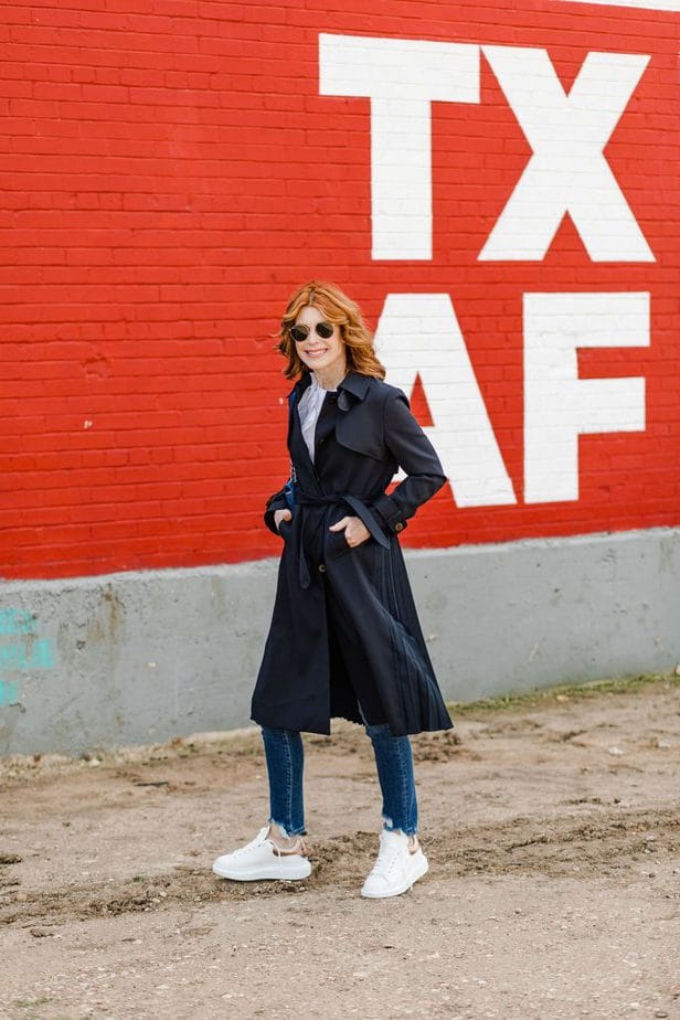 Trench coat with on sale sneakers