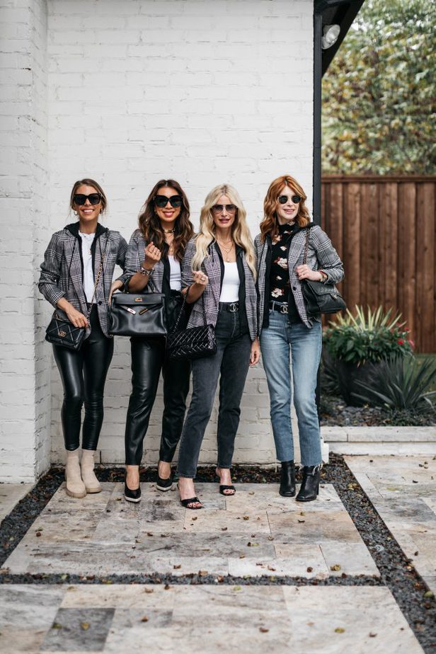 four women wearing Amazing Blazer Dupe