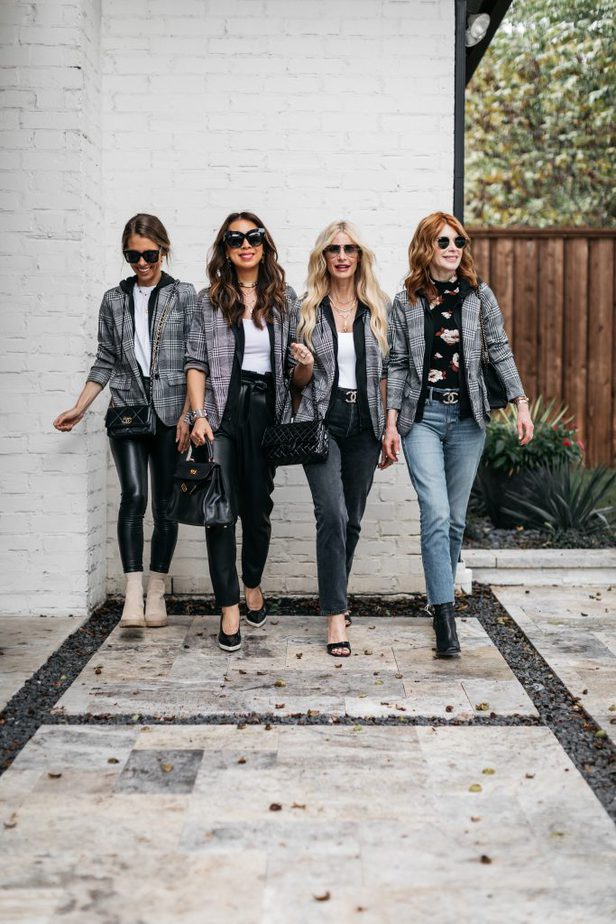 four women wearing Amazing Blazer Dupe and jeans 
