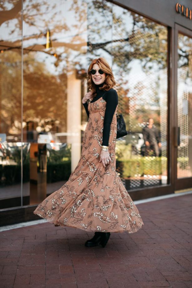 Maeve tulle embellished dress on Dallas blogger