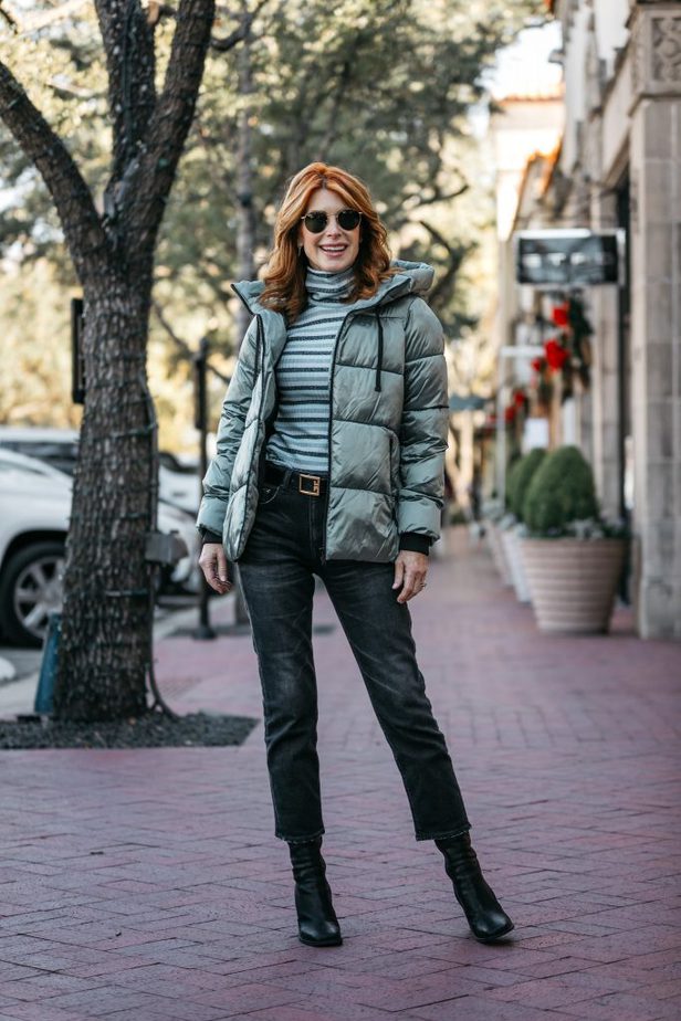 woman posing with puffer jacket 