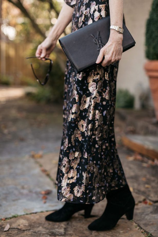 woman in New Year's Eve Look and YSL hand bag 