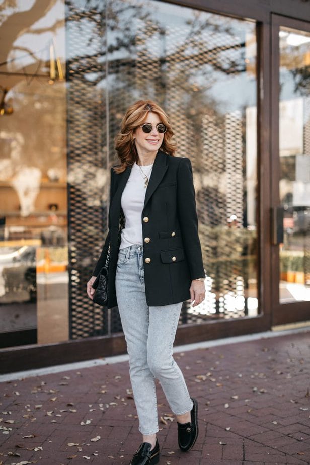 woman walking outside a store