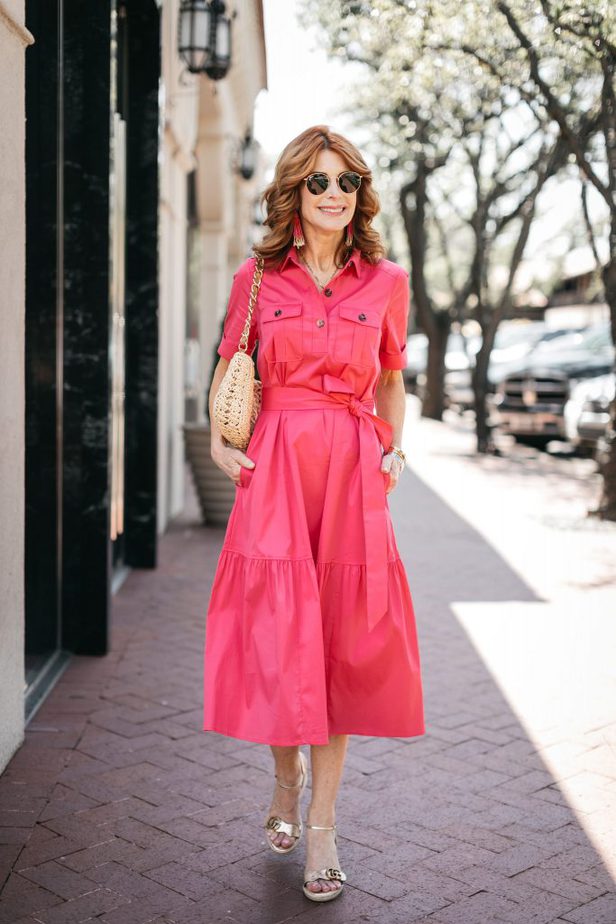 woman wearing pink dress 