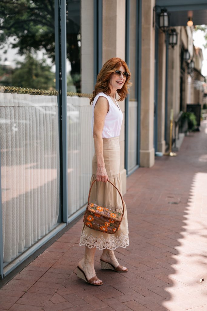 Bloomingdales summer dress on Cathy of The Middle Page blog
