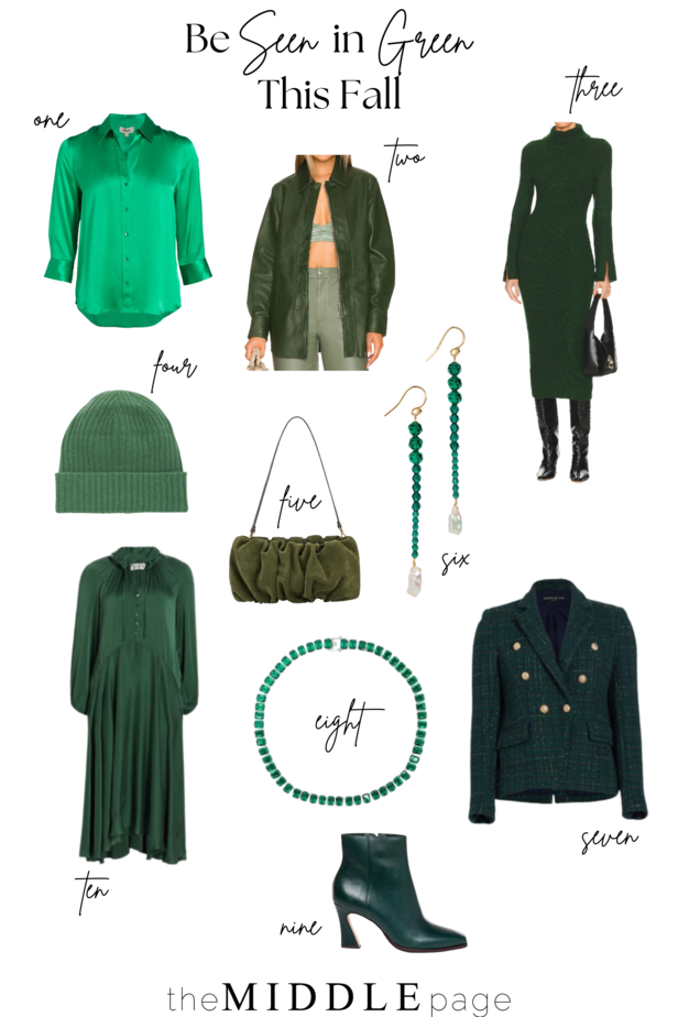 be seen in green with these 10 items perfect for the fall season.
